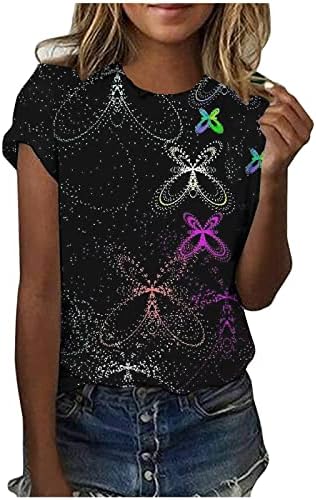 Tops de verão para mulheres coloridas camisetas de impressão redonda pescoço de manga curta 2023 camisas de moda