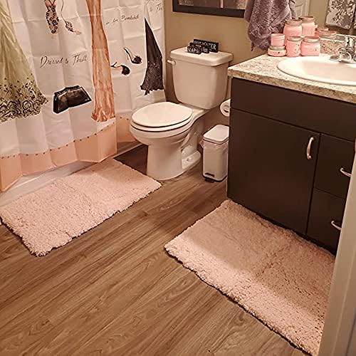 Sheepping banheiro tapetes Microfiber Bath Bath Machine lavável, borracha sem deslizamento e tapetes de banho de absorção para o piso do banheiro, porta e pia, tapete retangular, rosa claro, 32 x 20