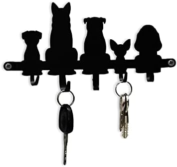 Titular da chave da parede Geguton com o tema dos cães - Organizador de titulares de ganchos de aço para chaves, decoração e itens funcionais para casa, presentes de aniversário para amantes de animais de estimação - 2 parafusos incluídos - coleção divertida - preto