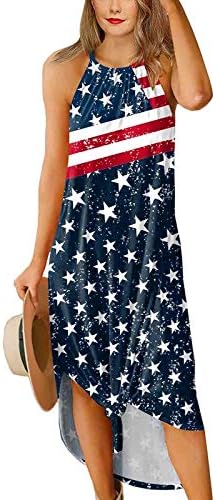 4 de julho Vestido maxi para mulheres Casual Summer Boho Dress American Flag America