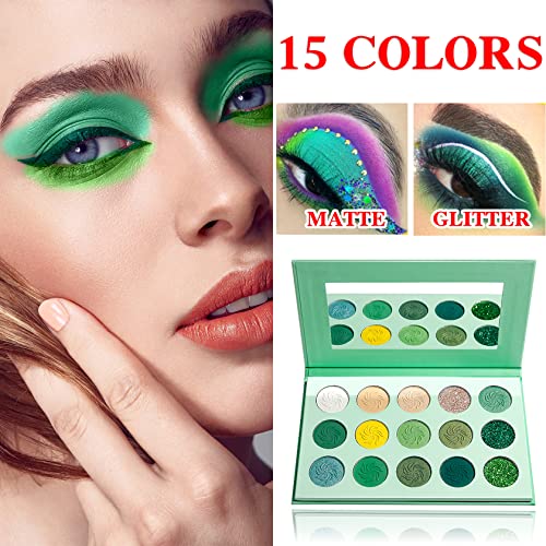 Paleta de sombras verdes, sombra de olho Platte, 15 cores Paleta de maquiagem profissional, paleta de sombra altamente