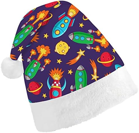 Space Rockets Planetas e Estrelas Chapéu de Natal Papai Noel para adultos unissex Comfortar Classic Xmas Cap para férias de festa de Natal
