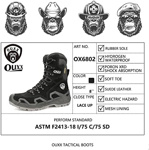 Botas táticas ouxx para homens, sapatos de couro de caça militar à prova d'água, resistentes leves, resistentes, rendas