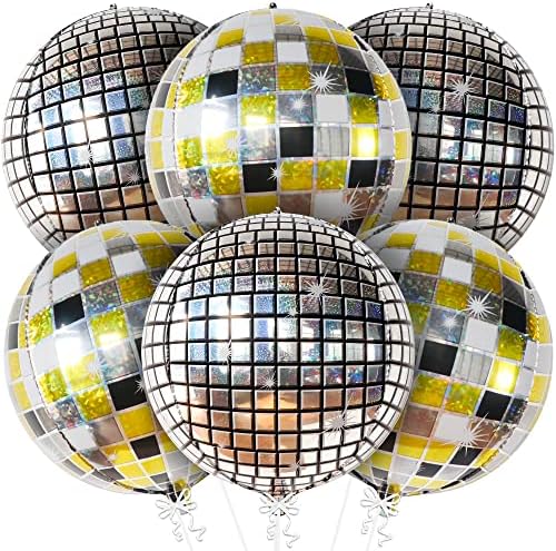 Katchon, grandes balões de bola de discoteca multicolorida - 22 polegadas, pacote de 6 | Decorações de festas de discoteca | Balões de discoteca 4D espelhados | Disco Ball Balloon Arch, Balões de festa de disco para decorações de festa dos anos 80