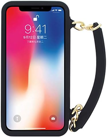 OMIO para iPhone 12 Pro Handbag Case com porta -chaves da colheita de langue de pulseira de silicone macia para mulheres de luxo de luxo longa pérola crossbody Chain Case Black