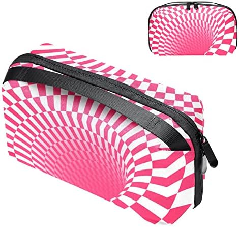 Carteira de bolsa de bolsa de viagem de caixa de transporte de caixa de transmissão de caixa de gola usb organizador de cabo de bolso de bolso, ilusão abstrata de swirl rosa branco 3d