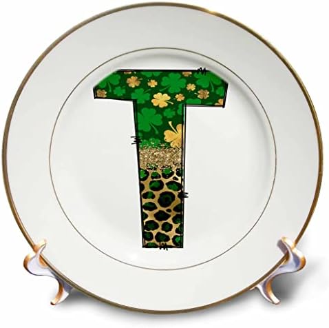 3drose glam leopardo e quatro folhas de trevo monograma t - placas iniciais