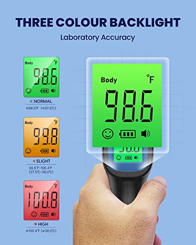 Termômetro de bebê infravermelho, termômetro para adultos e crianças, termômetro de testa sem toque, termômetro digital médico com alarme de febre, modo silencioso, preto