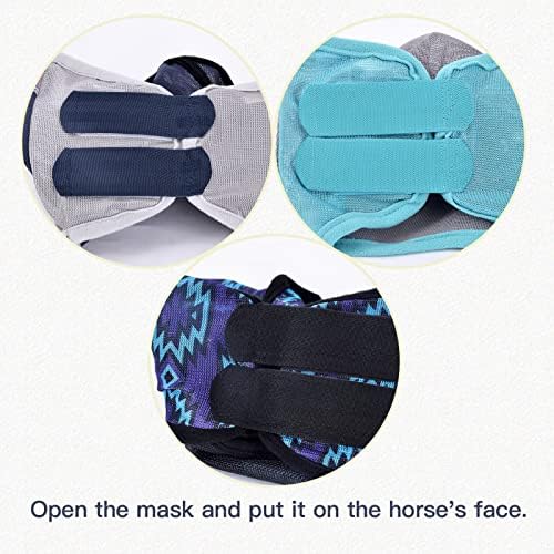 Huirhuir Horse Máscara de mosca nariz comprido com orelhas Proteção UV para o nariz de nariz destacável Azul azul