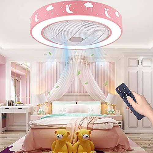 Ventilador de teto rosa pakfan com luzes, fechado de 20 Film de teto de montagem nivelada, ventilador de teto do quarto infantil