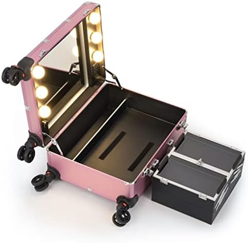 Caso de maquiagem rosa Genigw LED Cosméticos de viagem Caso de viagem Caixa de ferramentas de armazenamento de bagagem beleza lady uil art tatuo carrinho de carrinho