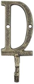 Decoração náutica artesanal letra de ferro fundido de ouro rústico D gancho de parede do alfabetinho 6