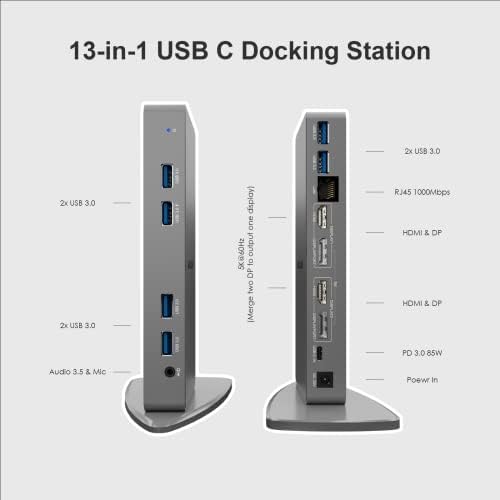 WAVLink USB3.0 Docking Doused Laptop 4K, USB C a 5K a 60Hz ou 4K@60Hz Saídas de vídeo Monitor duplo para Windows