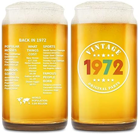 Vintage 1972 51º aniversário de cerveja Presentes de vidro para homens e mulheres ， 20 oz de lata de cerveja para coquetel, vinho, água de refrigerante, bebidas, presentes de aniversário para homens amigos colegas de trabalho-1hele001