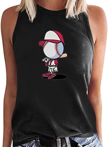 Camisetas para mulheres, feminino com estampa de beisebol sem mangas Summer Summer Three Camise