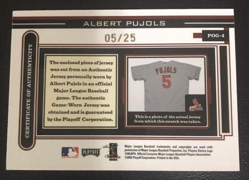 Albert Pujols 2003 5/25 Game usou Jersey Piece do jogo Prime Pujols número 5 - MLB Game usado camisa