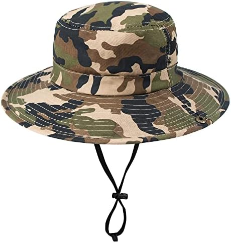 Meninos camuflage balde chapéu exército protetora solar chapéu de pesca larga chapéu benie chapéu de queixo para crianças 4-8t 7-14