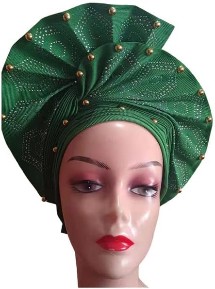 O Gold Auto Gele já fez o Headtie African Aso Oke Nigéria para Wedding Women Bonnet Head Wraps - 1 peça por MSB Fabric Color