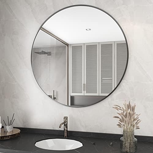 Espelho redondo de banheiro de koonmi, espelho de parede de 24 , espelhos de parede emoldurados espelhos decorativos grandes para maquiagem de maquiagem de parede quarto da sala de estar da sala de estar da fazenda banheiro