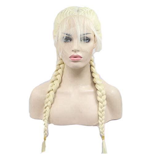 Sylvia Long Blonde Double Braids Lace Sinética Peruca Front com cabelos para bebê 613# loira 2 tranças longas e trançadas peruca sintética Cabelo de fibra de calor para mulher para mulher