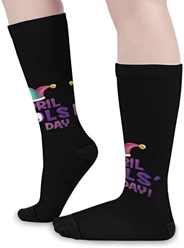 April Fol's Day Impred Color Comparation Meocks Athletic Knee Alta meias para mulheres homens