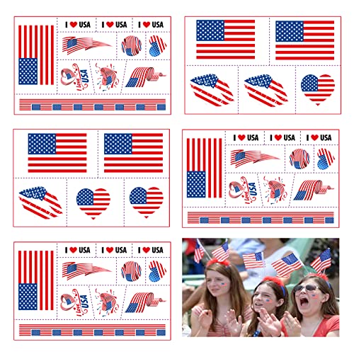 40pcs American USA Flag Tattoos temporário para 2022 Copa do Mundial da Copa do Futebol Catar, adesivos de arte corporal à prova d'água