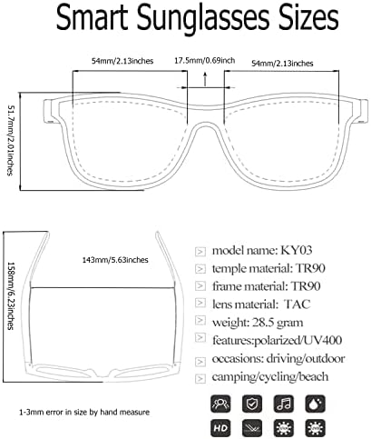 Óculos inteligentes de meagtlva para homens, óculos de sol Bluetooth, óculos de música aberta, chamadas livres de mãos, lenças de sol preto polarizado, prova de água IP5 para dVieces bluetooth