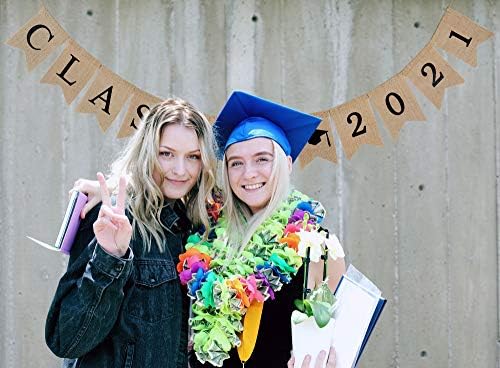 Decorações de graduação 2021, Rustic Jute Burlap Parabéns Banner de graduação, material de formatura Supplies Holding Bunting Garland para Decorações de Parabéns Decoração de Mantle para lareira