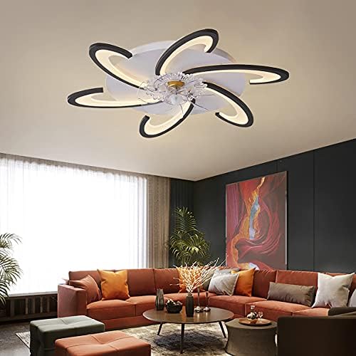 Tabões de teto de neochy com lâmpadas, ventilador reversível com luz de teto DC Fan Mudo Iluminação Bedroom Dimmível Tipo de flor LED Luz do ventilador de teto com controle remoto Sala de estar moderna/preto