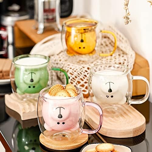 Canecas de urso fofos de shendong, xícaras fofas de chá de chá de café com alça de 8,5 oz de leite xícara de parede dupla expresso
