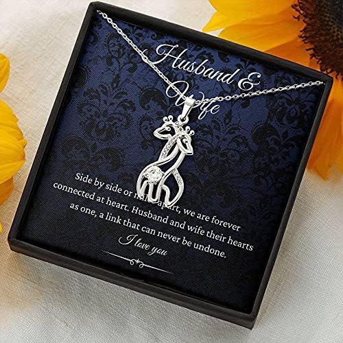 Jóias de cartão de mensagem, colar artesanal- colar de girafas personalizadas, marido e esposa, presente de aniversário para a