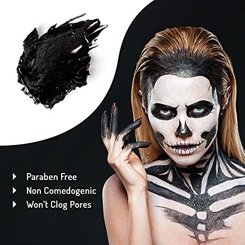 Pacote de sangue falso em pânico manic com corpo corvo preto e maquiagem de rosto e fundação gótica branca
