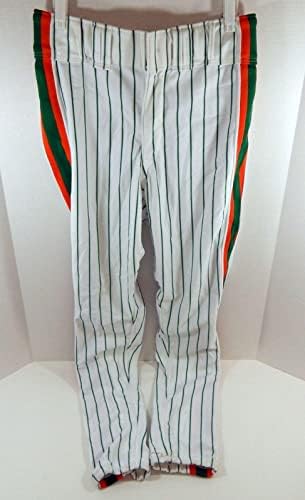 1991 New York Mets Jeff Gardner 19 Game usou calças brancas St. Patrick's Day 35 0 - Jogo usado calças MLB usadas