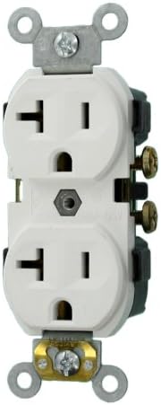 Leviton CR20-W 20-AMP, 125 volts, receptáculo duplex estreito de corpo, lâmina reta, grau comercial, auto-aterramento, branco