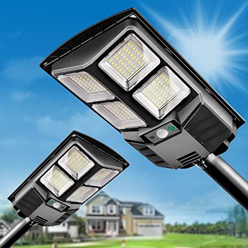 Luzes solares de 400w Solar Lights Outdoor Waterspert - 6500K LED LED LED LED DUSK AO AROBILIÁRIO, ALTULHA DE LED LED LED LIDADE Solar alimentado com sensor de movimento para estacionamento, quintal, XBW4-2