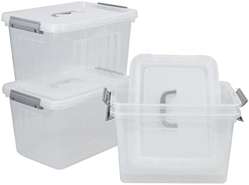 Lesbin 4-Pack Clear Plastic Storage Latch Box com tampas, 10 L