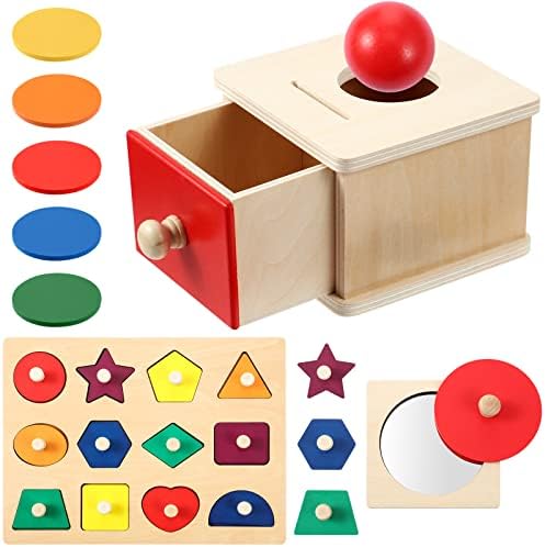 O conjunto de brinquedos pré -escolares Wettarn 3 PCs inclui um brinquedo de gotas de bola de madeira de madeira,
