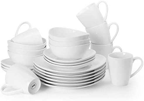 Sweese 199.001 Conjunto de jantar de porcelana, 24 peças, serviço para 6, branco