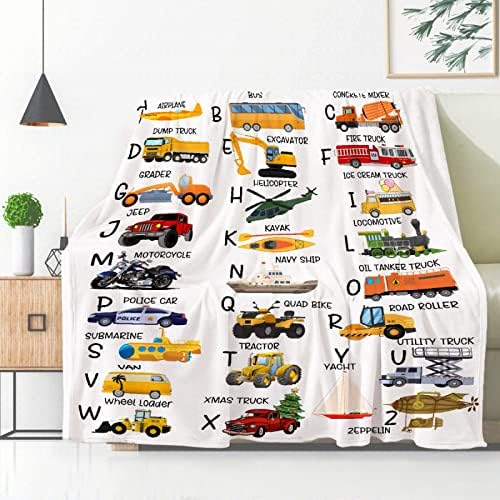 Cobertor de Alfabeto de Veículos de Transporte, Presente de Corrente de Christmas de Caminhão para Meninos/Meninas, Ultra