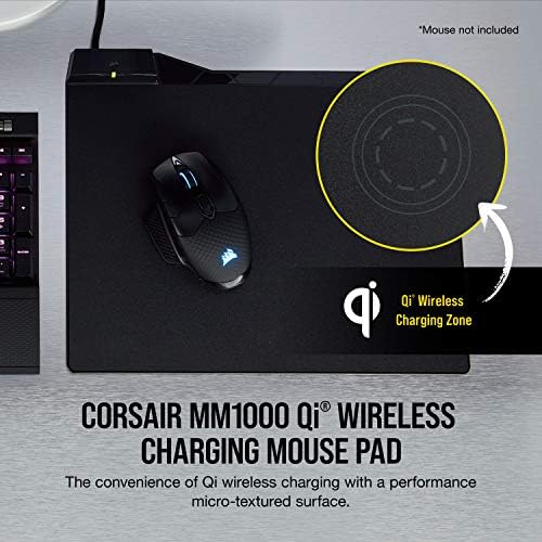 CORSAIR MM1000 QI Wireless Charging Mouse Pad - adaptadores incluídos para a maioria dos smartphones, incluindo iPhone e Android,
