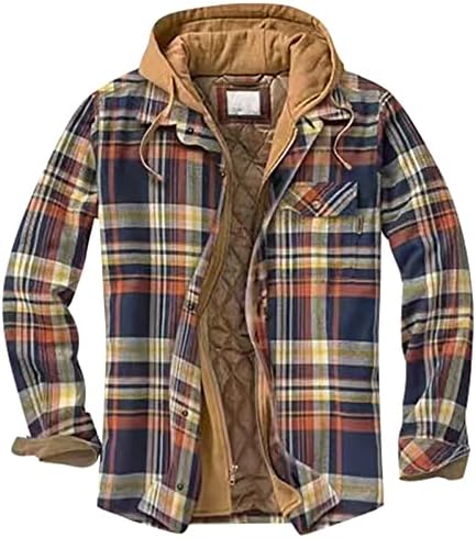 Jaqueta acolchoada com capuz de algodão com capuz de algodão masculino jaquetas azuis flanela forrada camisa de camisa com bolsos