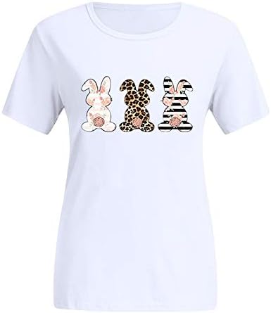 Camiseta de páscoa para mulheres adolescentes menina floral leopardo listrado coelho camisetas gráficas casuais o-pescoço
