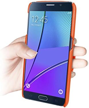 Caso de couro genuíno sem fio Reiko com alça de mão e slots de cartão blindado RFID para Samsung Galaxy Note 5 - Tangerine