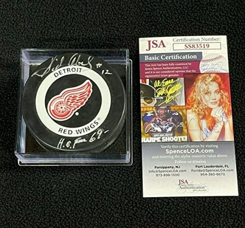 Sid Abel assinou e inscreveu Detroit Red Wings Game Official Puck JSA CoA - Pucks autografados da NHL
