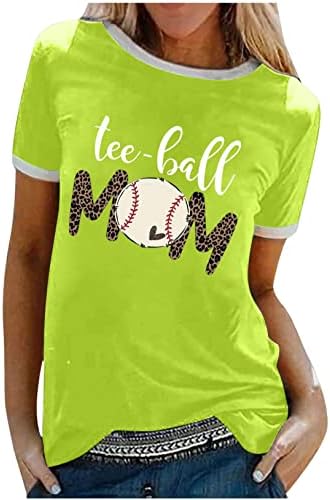T-shirt de mamãe de beisebol t-ball Mulheres engraçadas Tees de beisebol de beisebol leopard letra impressão de manga curta