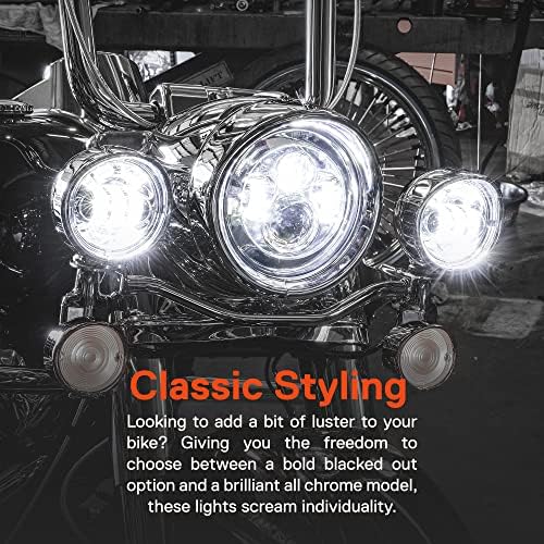 7 Luzes de passagem LED Headlight/4.5 para Harley Davidson + Suporte de Montagem [Chrome-Finish] [4500 lm] [Plug n Play]