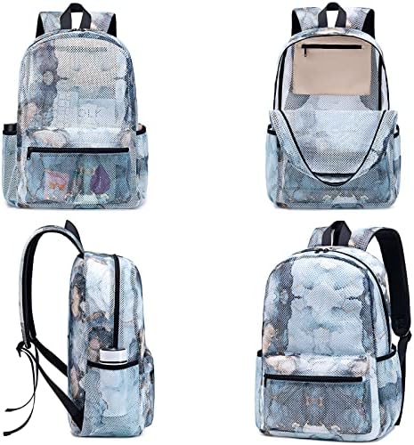 Mochila de malha para meninas da escola infantil leve veja através do bookbag com lancheira clara Bolsa semi-transparente para piscina