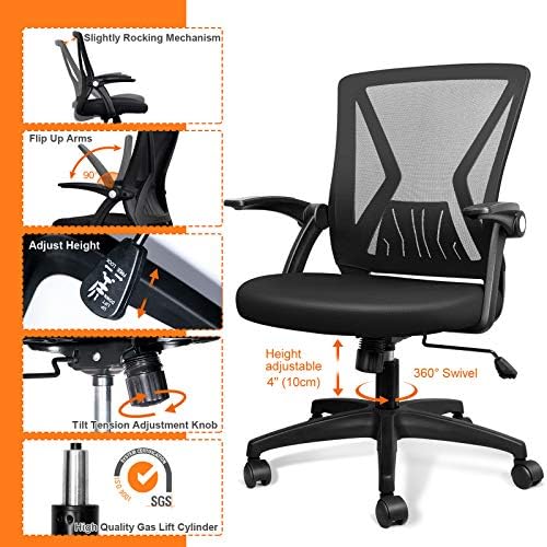 Qoroos malha cadeira de escritório ergonômico no meio das costas giratória cadeira de mesa preta girat