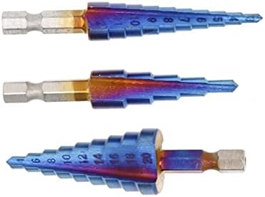 Gande Step broca Bit 3-12/4-12/4-20mm Cone Bit Bit Blue Coated Metal Drill Ferring Straight Core Drilling Tool 1set
