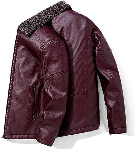 IEPOFG Inverno quente espesso espesso de couro falso casaco de manga comprida Faux Fleece Lined Windsoof Jacket Full Zip Motorbiker